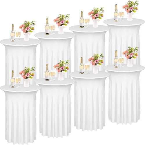 8 Pieces Cocktail Table Skirt Round Cocktail Table Covers 32 x 43 Inch Spandex Stretch High Top Table Cloth for