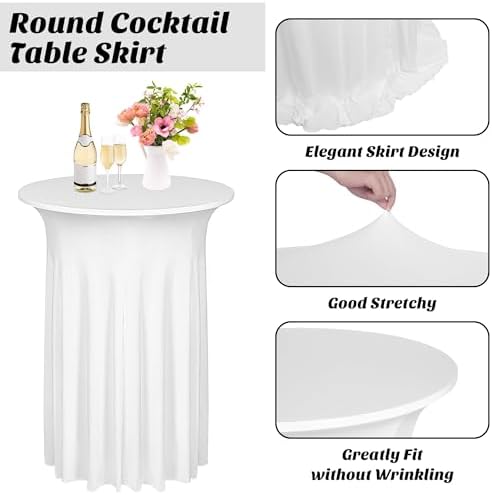 8 Pieces Cocktail Table Skirt Round Cocktail Table Covers 32 x 43 Inch Spandex Stretch High Top Table Cloth for, alternate