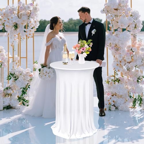 8 Pieces Cocktail Table Skirt Round Cocktail Table Covers 32 x 43 Inch Spandex Stretch High Top Table Cloth for, alternate