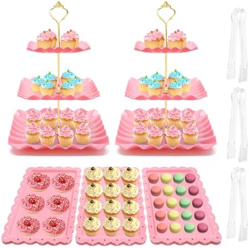 8 Pieces Cupcake Stand Set, Dessert Tower Tray for Tea Party in Pink