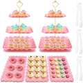 8 Pieces Cupcake Stand Set, Dessert Tower Tray for Tea Party in Pink