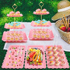 8 Pieces Cupcake Stand Set, Dessert Tower Tray for Tea Party in Pink, alternate view 2