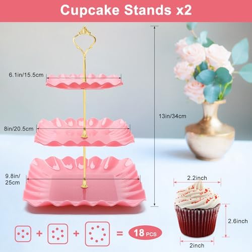 8 Pieces Cupcake Stand Set, Dessert Tower Tray for Tea Party in Pink, alternate view 3