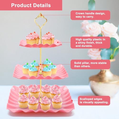 8 Pieces Cupcake Stand Set, Dessert Tower Tray for Tea Party in Pink, alternate view 5