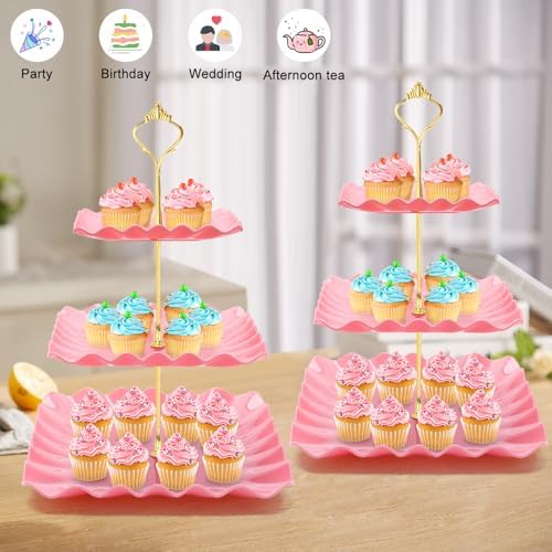 8 Pieces Cupcake Stand Set, Dessert Tower Tray for Tea Party in Pink, alternate view 7