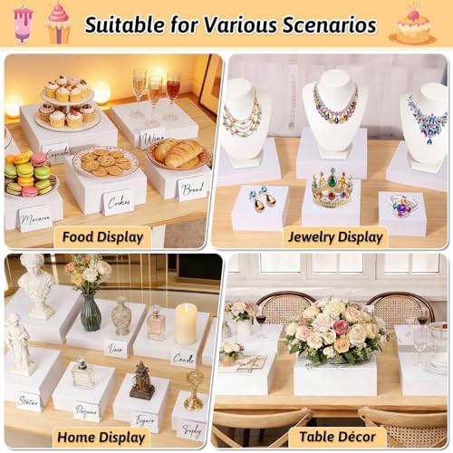 8 Pieces Large Buffet Risers with Label Stands, Serving Tong and Markers for Party, Display Stands for Jewelry, alternate