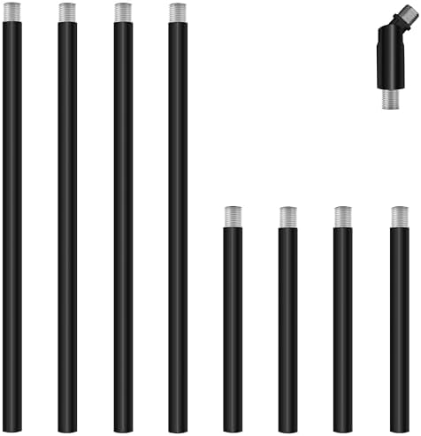 8 Pieces M10 Threaded Extension Poles Lighting Fixture Downrods Stems & 180 Degrees Sloped Ceiling Adapter Kits