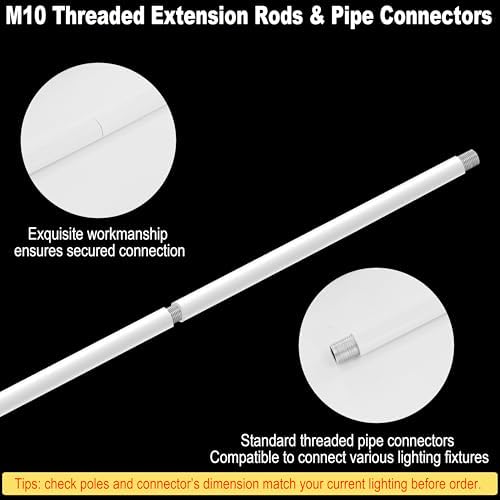8 Pieces M10 Threaded Extension Poles Lighting Fixture Downrods Stems & 180 Degrees Sloped Ceiling Adapter Kits, alternate