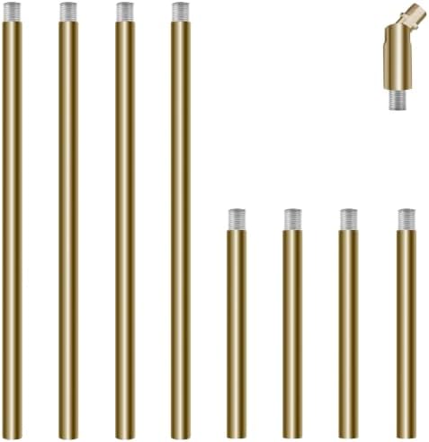8 Pieces M10 Threaded Extension Poles Lighting Fixture Downrods Stems & 180 Degrees Sloped Ceiling Adapter Kits