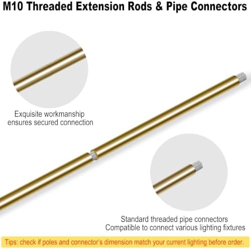 8 Pieces M10 Threaded Extension Poles Lighting Fixture Downrods Stems & 180 Degrees Sloped Ceiling Adapter Kits, alternate