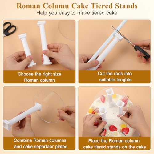 8 Pieces Roman Pillar Cake Stand Separators, Plastic Tiered Support Pillars for Wedding Decoration, DIY Stacking, alternate