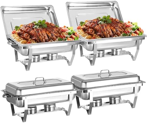 8 Qt 4 Pack Full Size Stainless Steel Chafing Dishes Buffet Set, Silver in Silver