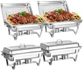 8 Qt 4 Pack Full Size Stainless Steel Chafing Dishes Buffet Set, Silver in Silver