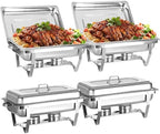 8 Qt 4 Pack Full Size Stainless Steel Chafing Dishes Buffet Set, Silver in Silver
