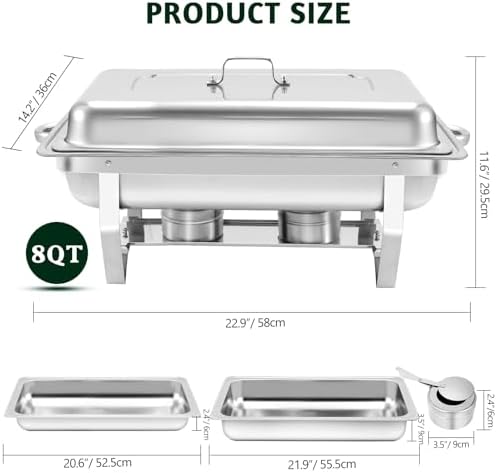 8 Qt 4 Pack Full Size Stainless Steel Chafing Dishes Buffet Set, Silver in Silver, alternate view 3