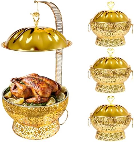8 Quart Gold Chafing Dishes Set for Buffet, Round Stainless Steel Chafing Dish Set Buffet and Warmers Set
