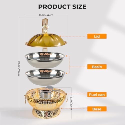 8 Quart Gold Chafing Dishes Set for Buffet, Round Stainless Steel Chafing Dish Set Buffet and Warmers Set, alternate view 6