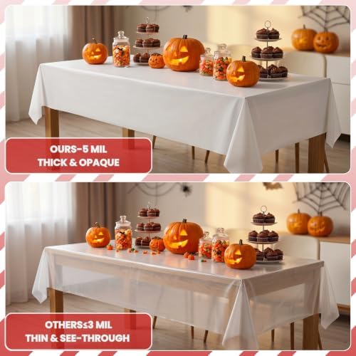 8 Rolls 100FT x 54IN Circus Plastic Tablecloth Roll with Slide Cutter Box in White, red, alternate view 4