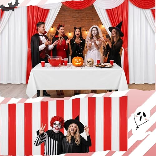 8 Rolls 100FT x 54IN Circus Plastic Tablecloth Roll with Slide Cutter Box in White, red, alternate view 6