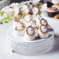 8" Round Lace White Metal Cake Stand, Small Dessert & Cupcake Pedestal for Party Decorations in White
