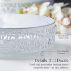 8" Round Lace White Metal Cake Stand, Small Dessert & Cupcake Pedestal for Party Decorations in White, alternate view 4