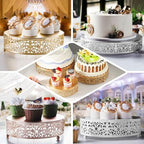 8" Round Lace White Metal Cake Stand, Small Dessert & Cupcake Pedestal for Party Decorations in White, alternate view 6