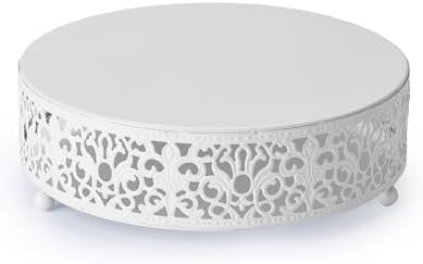 8" Round Lace White Metal Cake Stand, Small Dessert & Cupcake Pedestal for Party Decorations in White, alternate view 7