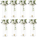 8 Set Acrylic Vases for Wedding Centerpieces with LED Candles in White