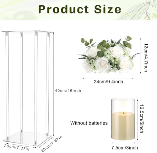 8 Set Acrylic Vases for Wedding Centerpieces with LED Candles in White, alternate view 3