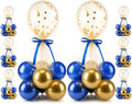 8 Set Blue Gold Balloon Centerpieces for Table, Balloons Stand Kit with Base Tulle for Wedding Birthday Grad