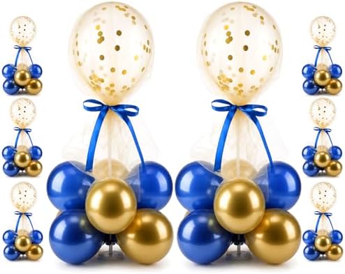 8 Set Blue Gold Balloon Centerpieces for Table, Balloons Stand Kit with Base Tulle for Wedding Birthday Grad