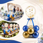 8 Set Blue Gold Balloon Centerpieces for Table, Balloons Stand Kit with Base Tulle for Wedding Birthday Grad, alternate view