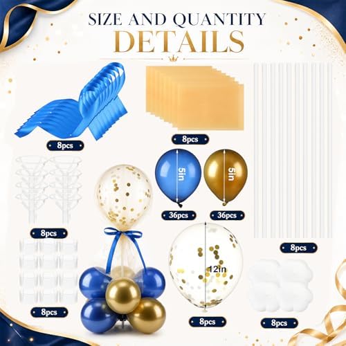 8 Set Blue Gold Balloon Centerpieces for Table, Balloons Stand Kit with Base Tulle for Wedding Birthday Grad, alternate view
