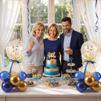 8 Set Blue Gold Balloon Centerpieces for Table, Balloons Stand Kit with Base Tulle for Wedding Birthday Grad, alternate view