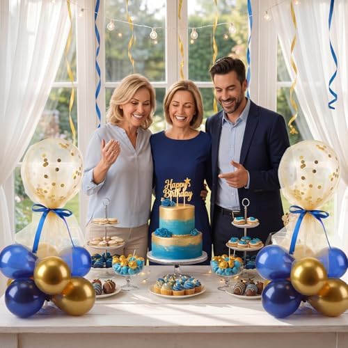 8 Set Blue Gold Balloon Centerpieces for Table, Balloons Stand Kit with Base Tulle for Wedding Birthday Grad, alternate view