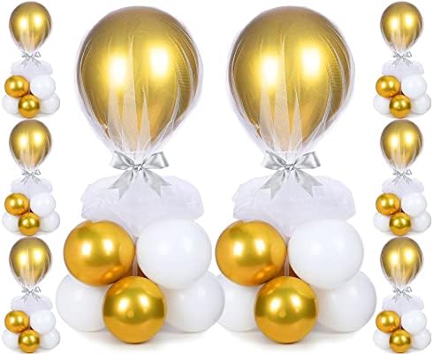 8 Set Gold and White Table Centerpieces Balloons Stand Kit, 27.6in in 8 Count (Pack of 1) in Gold and White
