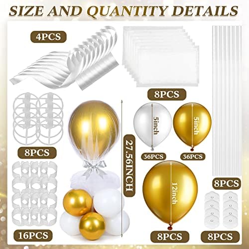 8 Set Gold and White Table Centerpieces Balloons Stand Kit, 27.6in in 8 Count (Pack of 1) in Gold and White, alternate view 3