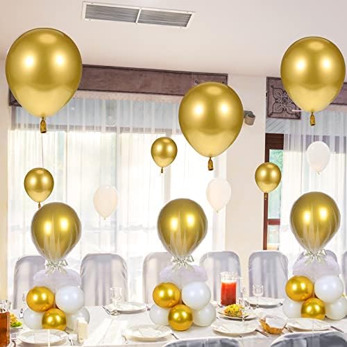 8 Set Gold and White Table Centerpieces Balloons Stand Kit, 27.6in in 8 Count (Pack of 1) in Gold and White, alternate view 6