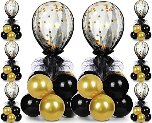 8 Set Gold Black Table Centerpieces Balloons Stand Kit in 5 inches, 12 inches in Black, Gold