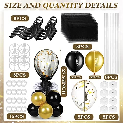 8 Set Gold Black Table Centerpieces Balloons Stand Kit in 5 inches, 12 inches in Black, Gold, alternate view 3