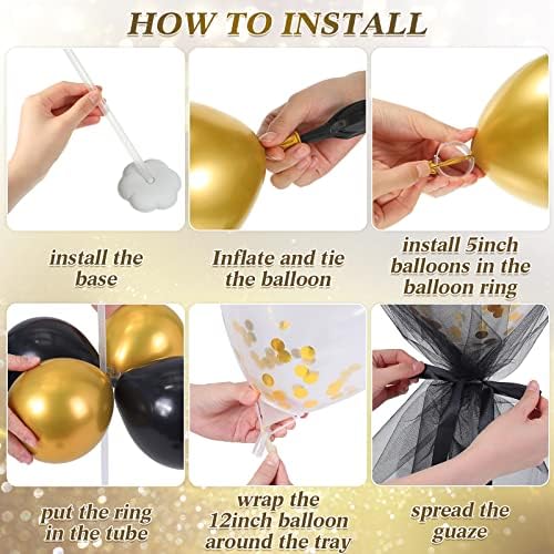8 Set Gold Black Table Centerpieces Balloons Stand Kit in 5 inches, 12 inches in Black, Gold, alternate view 4