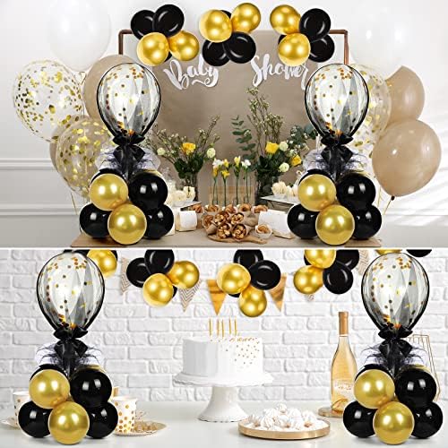 8 Set Gold Black Table Centerpieces Balloons Stand Kit in 5 inches, 12 inches in Black, Gold, alternate view 6