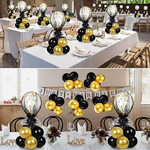 8 Set Gold Black Table Centerpieces Balloons Stand Kit in 5 inches, 12 inches in Black, Gold, alternate view 7