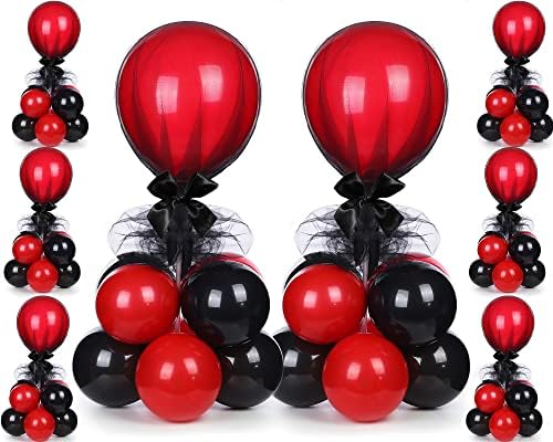 8 Set Table Centerpieces Balloons Stand Kit, Black and Pomegranate Red in 5-12 Inches in Black and Pomegranate