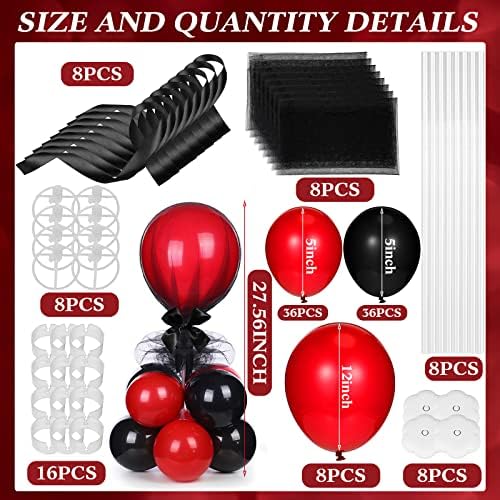 8 Set Table Centerpieces Balloons Stand Kit, Black and Pomegranate Red in 5-12 Inches in Black and Pomegranate, alternate