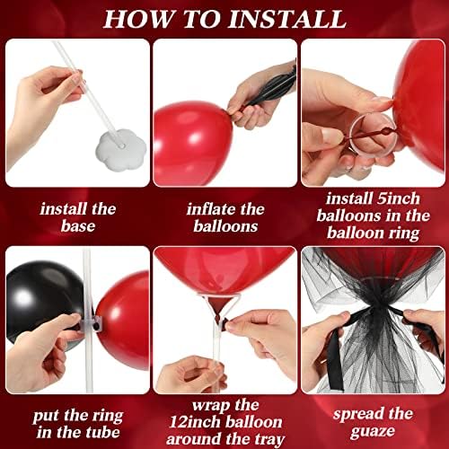 8 Set Table Centerpieces Balloons Stand Kit, Black and Pomegranate Red in 5-12 Inches in Black and Pomegranate, alternate