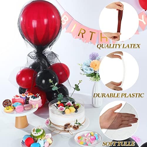 8 Set Table Centerpieces Balloons Stand Kit, Black and Pomegranate Red in 5-12 Inches in Black and Pomegranate, alternate