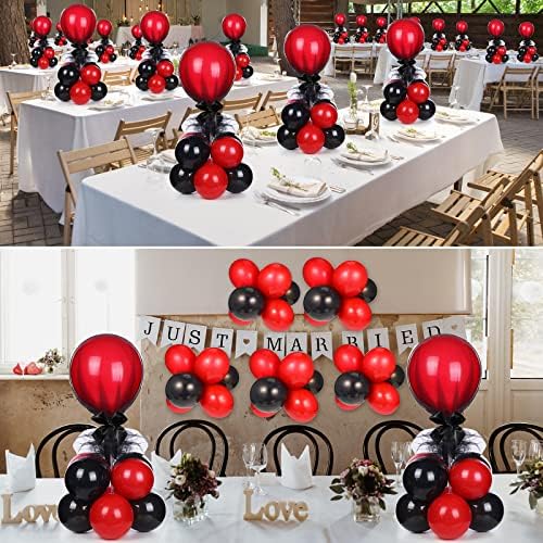 8 Set Table Centerpieces Balloons Stand Kit, Black and Pomegranate Red in 5-12 Inches in Black and Pomegranate, alternate