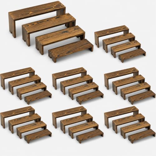 8 Set Wooden Tiered Display Stands, 4-Tier Cupcake Stand for Vendor Events in Walnut color