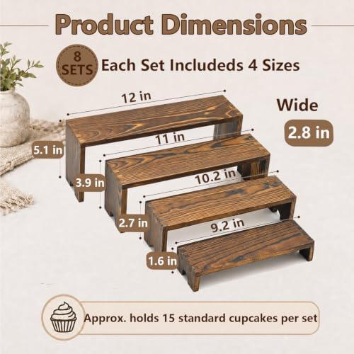 8 Set Wooden Tiered Display Stands, 4-Tier Cupcake Stand for Vendor Events in Walnut color, alternate view 2